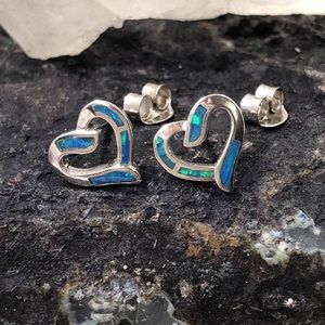 ALPHAVARIABLE Blue Opal Heart Earrings Sterling